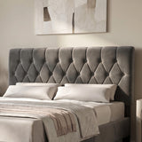 [King | Grey] Velvet Bed Frame close-up of diamond button-tufted headboard upholstery detail