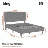[King | Grey] Velvet Bed Frame King 5ft dimensions diagram showing 204.5cm length and 150cm width