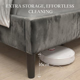 [King | Grey] Velvet Bed Frame 16cm under-bed clearance with robot vacuum for effortless cleaning