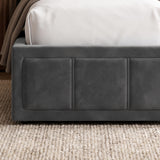 [King | Grey] Close-up detail of the stitched paneled footboard on the King Grey Velvet Ottoman Storage Bed Frame.