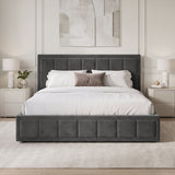 [King | Grey] Velvet end lift ottoman bed shot head-on, dressed in white sheets with throw runner across mattress