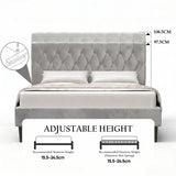 [King | Light Grey] Velvet Bed Frame adjustable headboard height diagram showing 97.5cm and 106.5cm