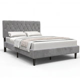 [King | Light Grey] Velvet Bed Frame angled product shot on a white background showing frame profile