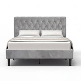 [King | Light Grey] Velvet Bed Frame front-facing product shot on a clean white studio background