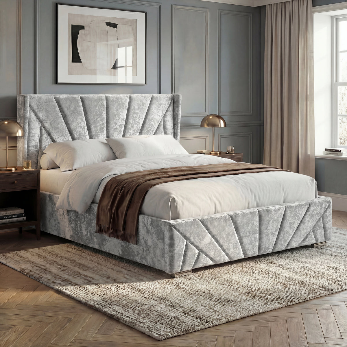 Crushed Velvet Ottoman Storage Bed Sunrise Bed Frame Crushed Velvet King