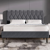 Grey velvet bed frame in king size with adjustable chesterfield headboard, ideal for modern bedrooms. Available at DHS Furniture with free UK delivery.