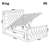 Dimension of king size storage bed : Length 220 cm, width 160 cm, headboard height 130 cm and footboard height 60 cm