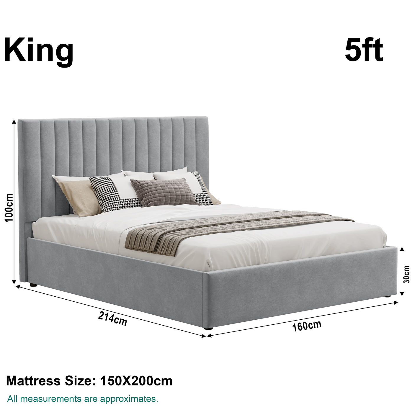 Blisswood Velvet Quilted Vertical Line Ottoman Storage Bed With Mattress
