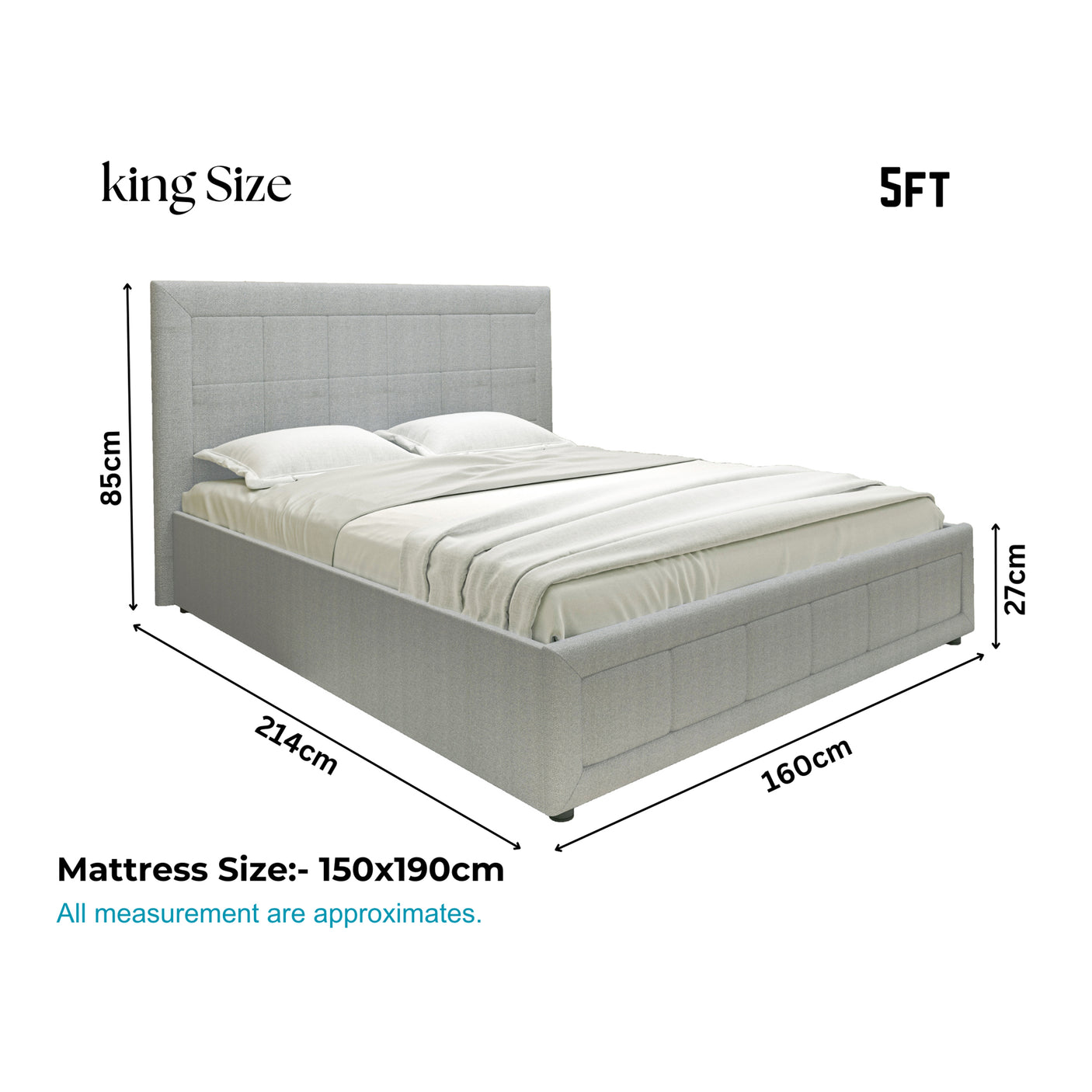 Blisswood Ottoman Bed With 8" Mattress, Grey Linen