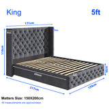 Cross Pattern Velvet Ottoman Storage Bed - Winged Bed Frame