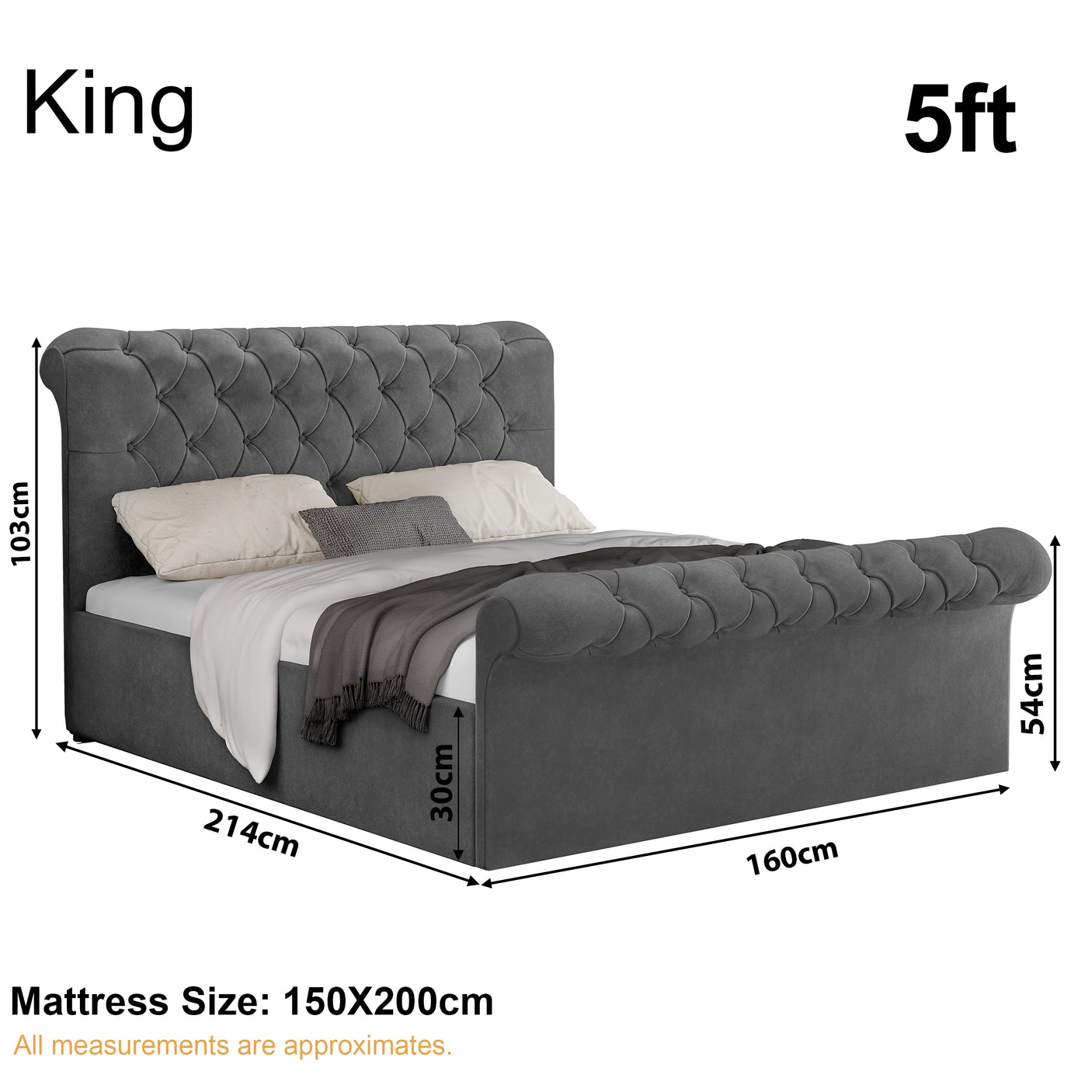 Blisswood Velvet Chesterfield Design Side lift Ottoman Bed With Storage