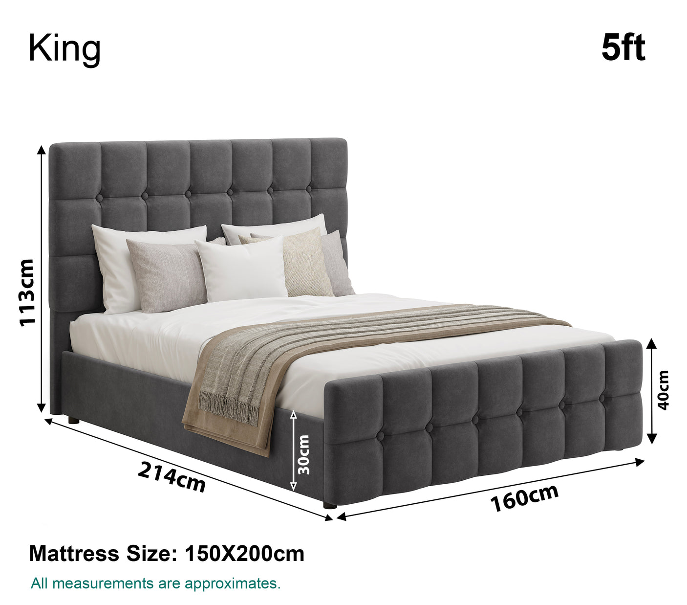 Blisswood Velvet Square Design Ottoman Storage Bed