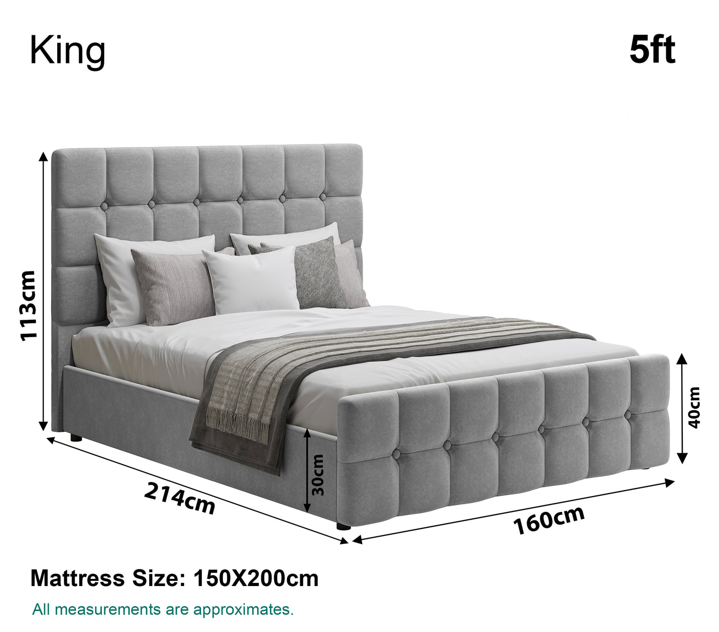 Blisswood Velvet Square Design Ottoman Storage Bed