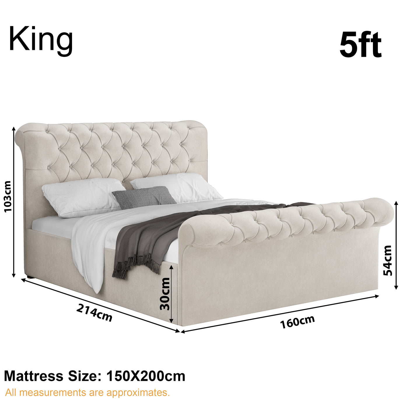Blisswood Velvet Chesterfield Design Side lift Ottoman Bed With Storage