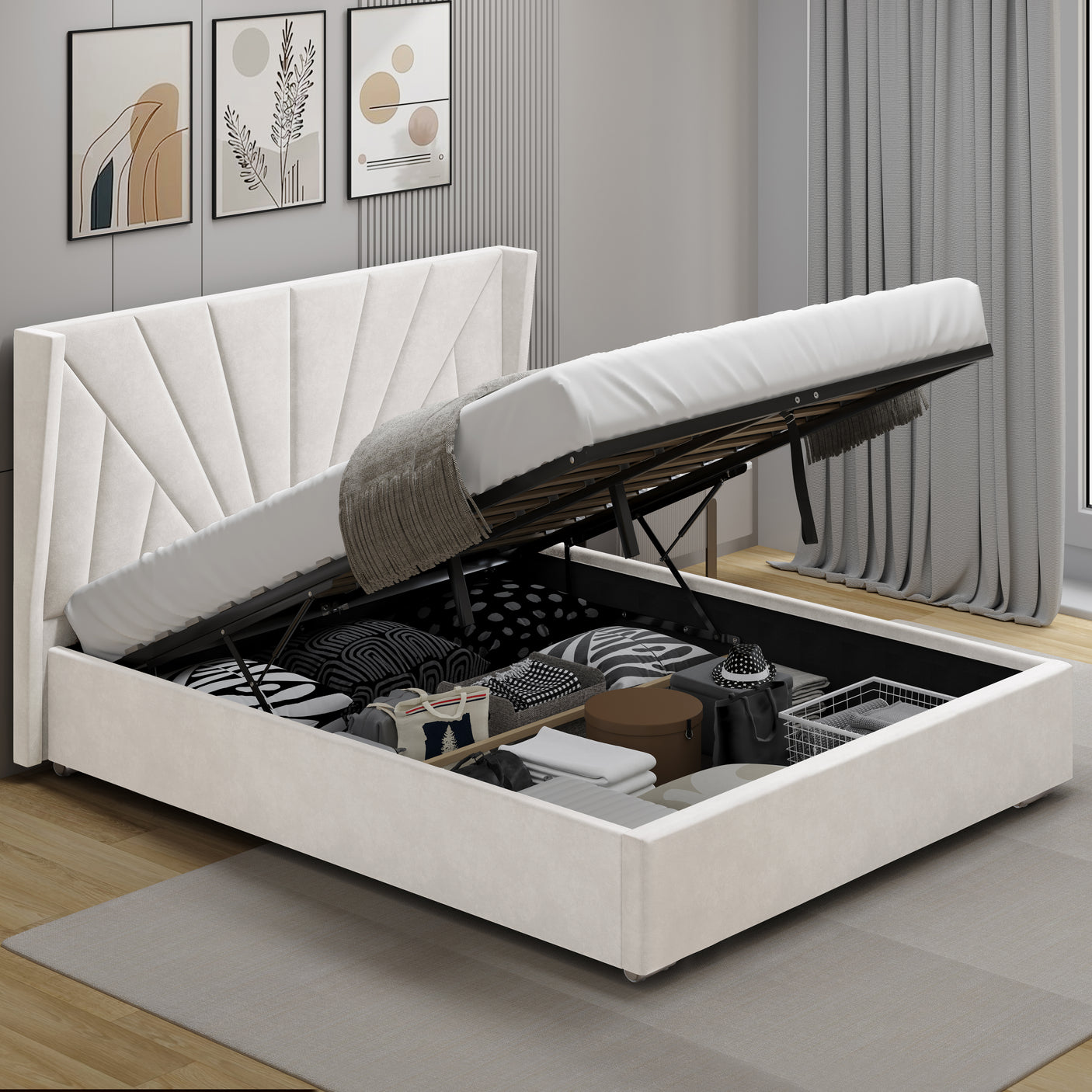 Sunrise Ottoman Storage Bed - Velvet Ottoman Bed Frame