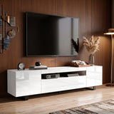 [White] Kystra 180cm High Gloss TV Unit in modern living room set up at an angle