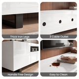 [White] Kystra 180cm High Gloss TV Unit side cabinet open showing interior shelf storage