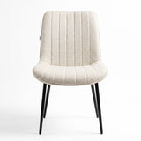 [Vertical Beige | Tinted] Kyvon beige upholstered fabric vertical dining chair front view with black metal legs