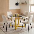 [Beige] Kyvon 4 seater round glass dining set with beige chairs in a dining room