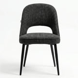 [Black] Kyvon black upholstered fabric comfy curve chair front view with rounded back and cushioned seat