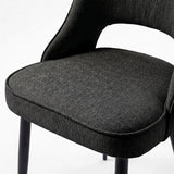 [Black | Clear] Close-up of Kyvon 4-seater black upholstered fabric comfy curve chair seat with black metal legs