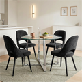 Kyvon Glass Round Dining Table Set with 4 Black Chairs