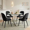 [Black] Kyvon round glass dining set with 110cm round table, chrome legs and 4 black chairs in a dining room
