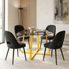 [Black | Tinted] Kyvon 4 seater round glass dining set with Tinted tabletop, gold legs and black chairs in a dining room