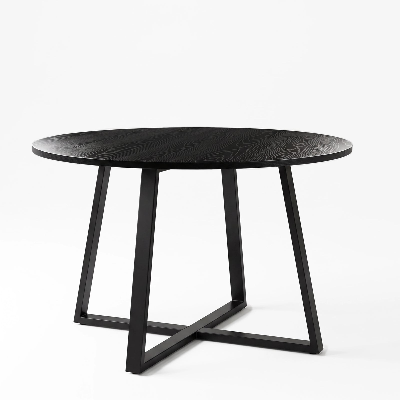 [Brown | Black Wood] Kyvon 110cm round dining table, black wood top with black cross-leg base