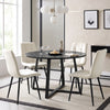 [Cream | Black Wood] Kyvon round dining table set with 4 cream velvet chairs in a styled dining room