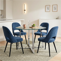 Kyvon Glass Round Dining Table Set with 4 Blue Chairs