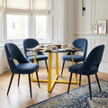 Kyvon Round Glass Dining Table Set with 4 Blue Chairs
