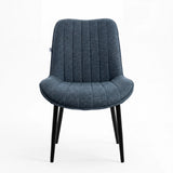[Vertical Blue | Tinted] Kyvon blue upholstered fabric vertical dining chair front view with black metal legs