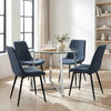 [Vertical Blue | Clear] Kyvon dining set with 110cm round table, chrome legs and 4 blue chairs in dining room