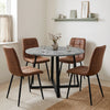 [Brown Suede] Kyvon round dining table set in bright dining room with four brown suede chairs