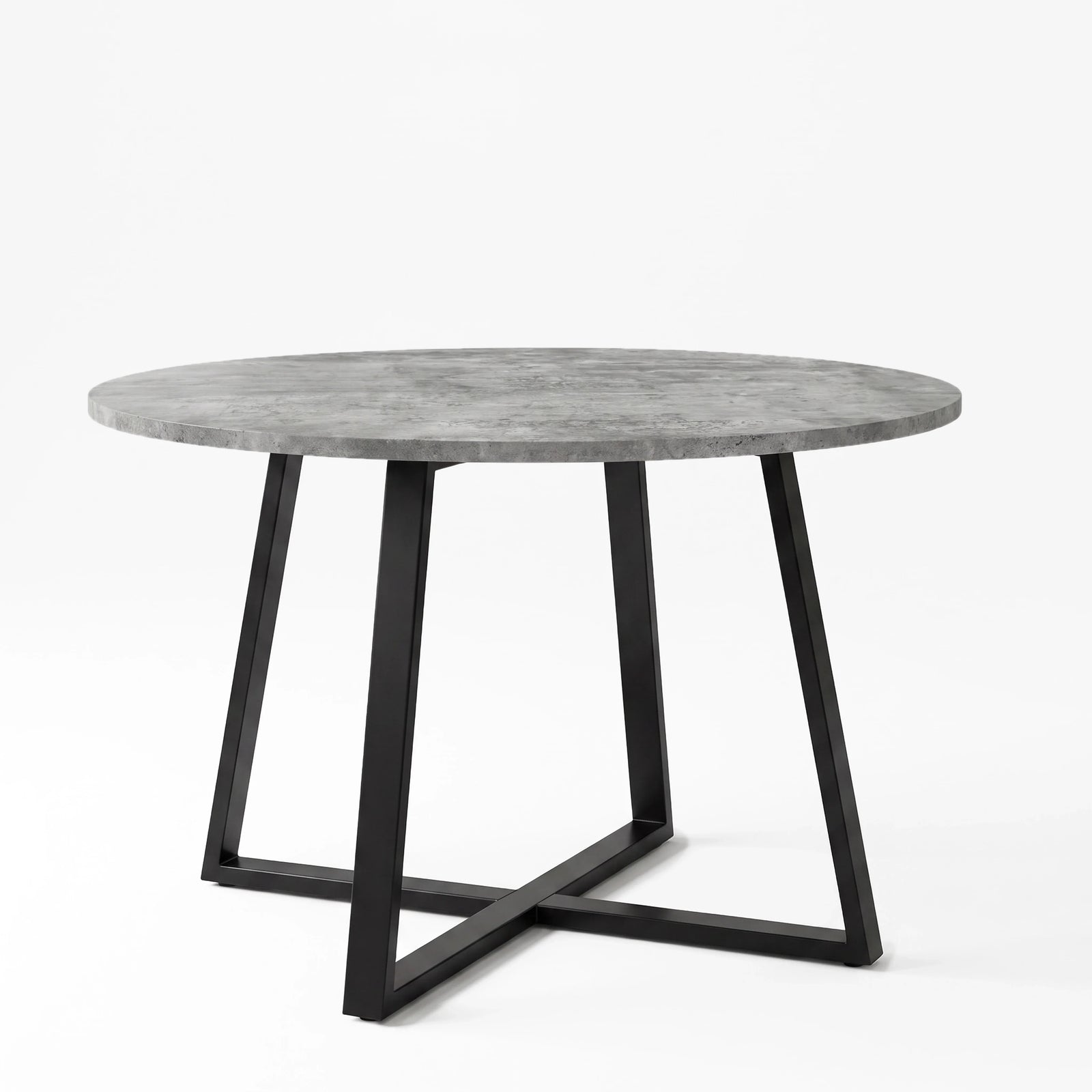 [Brown Suede] Kyvon 110cm round dining table with concrete-effect top and black cross-leg base