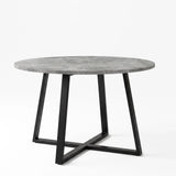 [Green Velvet] Kyvon 110cm round dining table with concrete-effect top and black cross-leg base