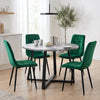 [Green Velvet] Kyvon round dining table set in bright kitchen dining corner with four green velvet chairs