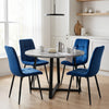 [Blue Velvet] Kyvon round dining table set with 4 blue velvet chairs in a styled room