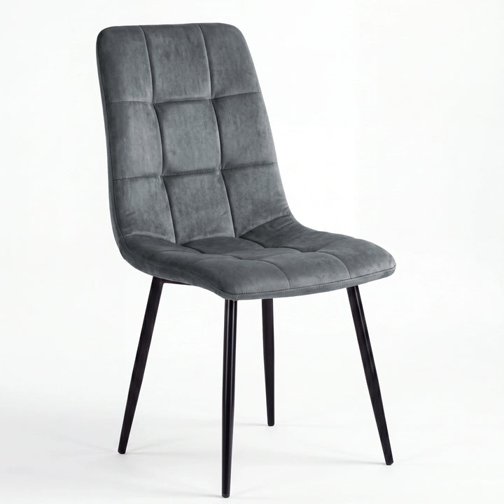 [Dark Grey Velvet] Kyvon dining set dark grey velvet chair with tufted back and black legs