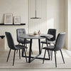[Grey Suede] Kyvon round dining table set with 4 grey suede chairs in a styled room