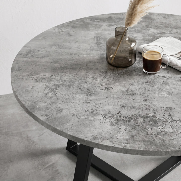 [Grey Suede] Kyvon round dining table concrete-effect tabletop close-up