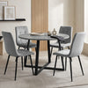 [Light Grey Velvet] Kyvon round dining table set with 4 light grey velvet chairs in a styled dining space