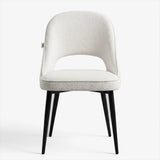 [Cream | Clear] Kyvon cream upholstered fabric comfy curve chair front view with rounded back and cushioned seat