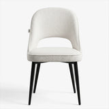 [Cream] Kyvon cream upholstered fabric comfy curve chair front view with rounded back and cushioned seat