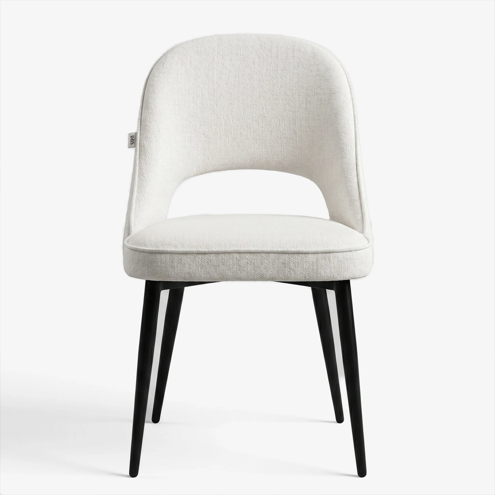 [Cream] Kyvon cream upholstered fabric comfy curve chair front view with rounded back and cushioned seat