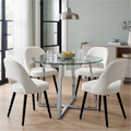 Kyvon Glass Round Dining Table Set with 4 Cream Chairs