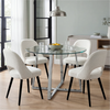 [Cream] Kyvon round glass dining set with 110cm round table, chrome legs and 4 cream chairs in a dining room