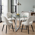 [Cream] Kyvon round glass dining set with 110cm round table, chrome legs and 4 cream chairs in a dining room