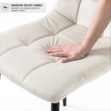 [Cream | Dark Wood] Kyvon dining set chair close-up: Premium Velvet Fabric, padded cream tufted seat